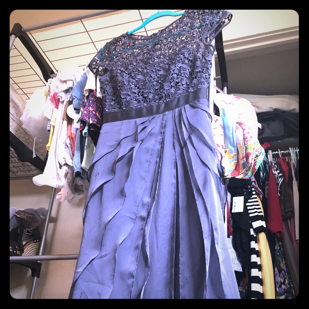 Cap sleeve lace and flutter gown